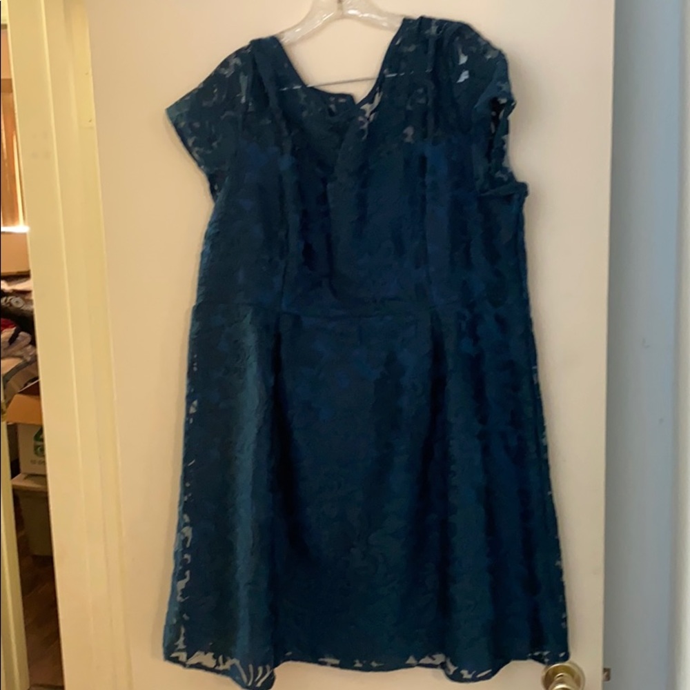 Peacock blue lace fit and flair dress